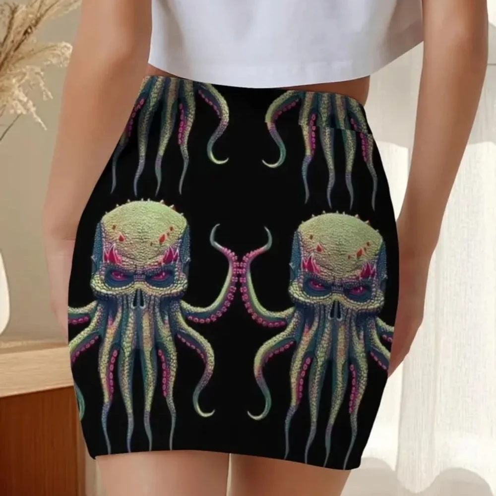 Stylish Black Octopus Print Skirt - Picture 2 of 4